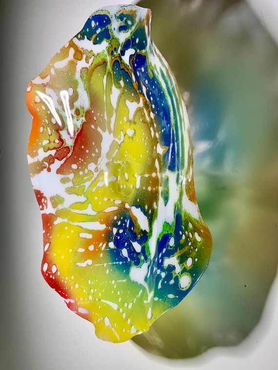 Handmade from recycled plastic wall flower looks like glass art 13”/yellow/blue/white/orange/red/green unique home wall hanging/eco art