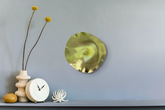 Handmade Recycled Plastic Wall Flower Sculpture: Gold & Yellow Boho Decor (12")- glass like look