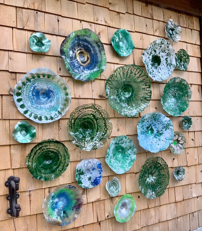 Wall Flower Art 22 Sea Glass Colors Shades of Green Upcycled Etsy