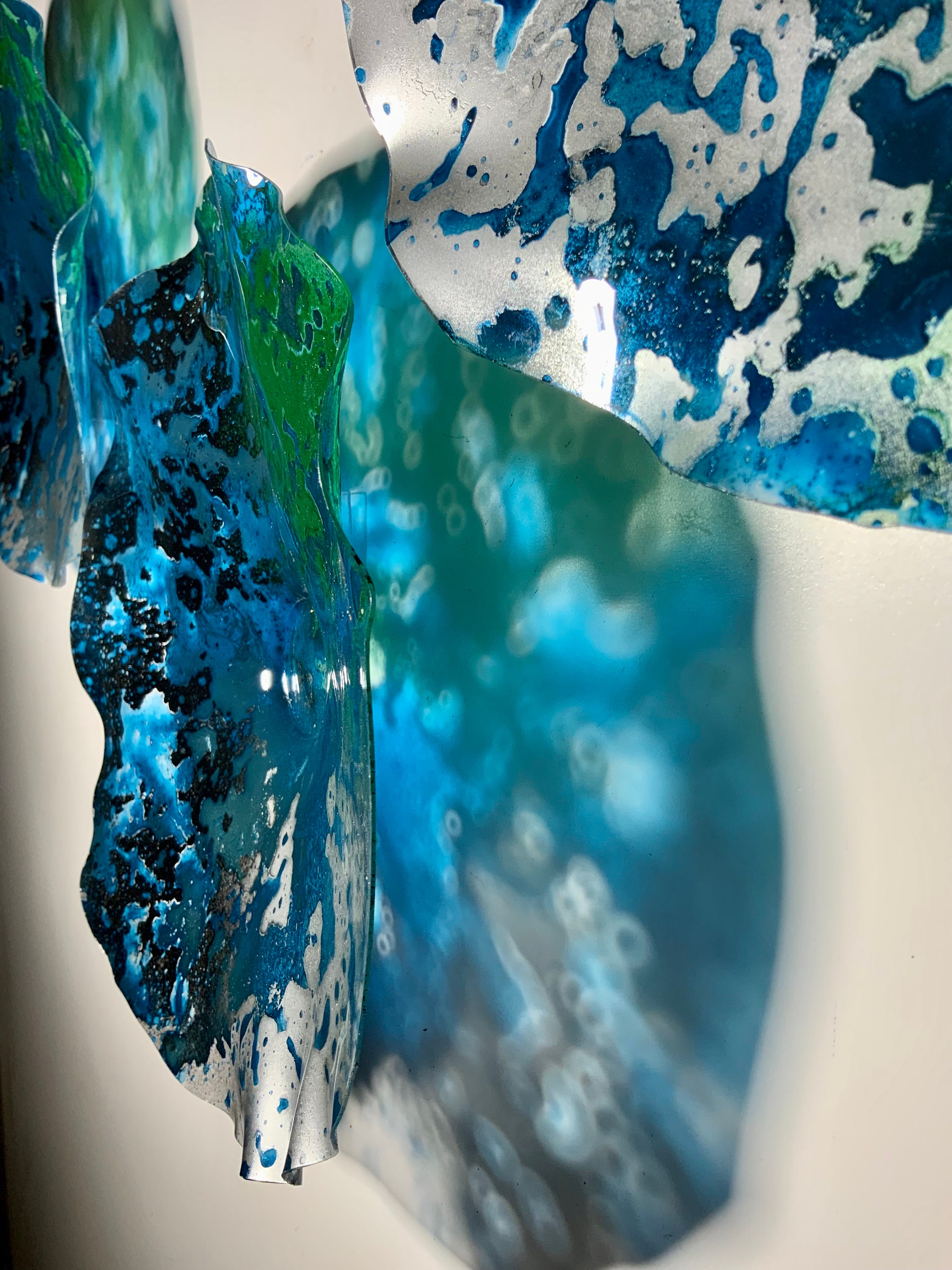 Navy blue/black/silver/green Wall Art 3 handmade ecofriendly up cycled plastic wall mount. Home