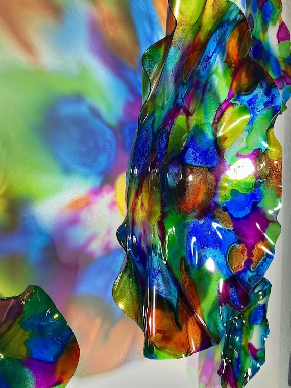 Stained Glass Look Rainbow Flower Wall Art - Handmade Upcycled Polymer by Todd Lynd