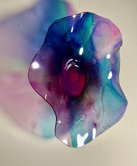 Recycled Polymer Wall Flower Art – purple, blue & teal (5 Inch) with a glass like look