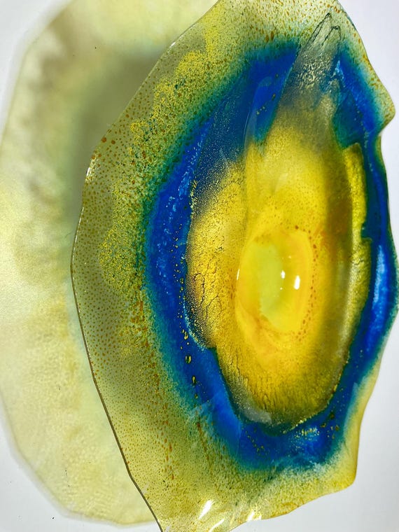 One-of-a-Kind 9” Wall Flower Art by Todd Lynd - Handmade Recycled Plastic in yellow & Blue