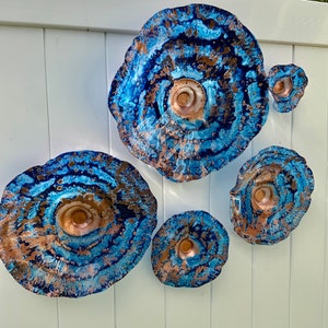 Recycled plastic wall flower Cobalt blue/copper wall hanging/home decor art/you pick size/quantity handmade indoor outdoor/looks like glass image 7