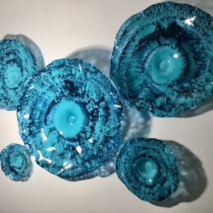 Aqua/teal blue flowers wall art sculpture handmade recycled plastic looks like glass/indoor outdoor boho home decor/You pick size/quantity image 1