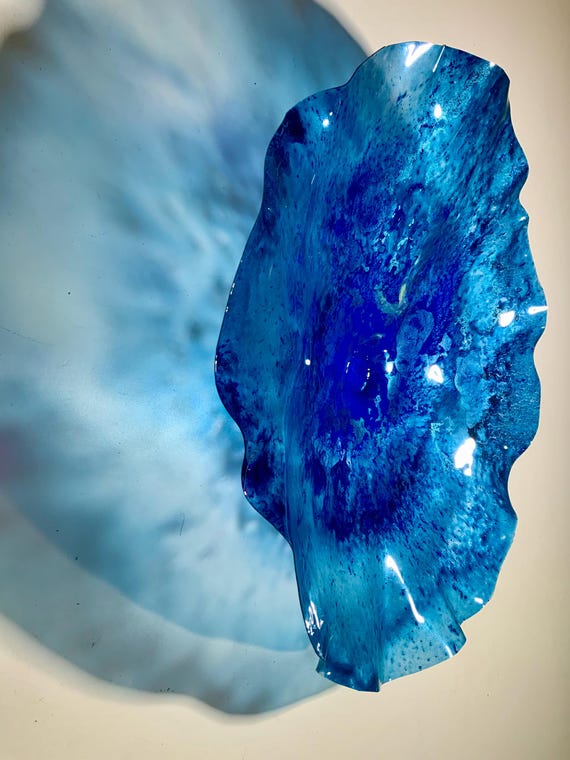 Recycled Plastic Coral Wall Flower: Coastal Cobalt Blue & Silver Art