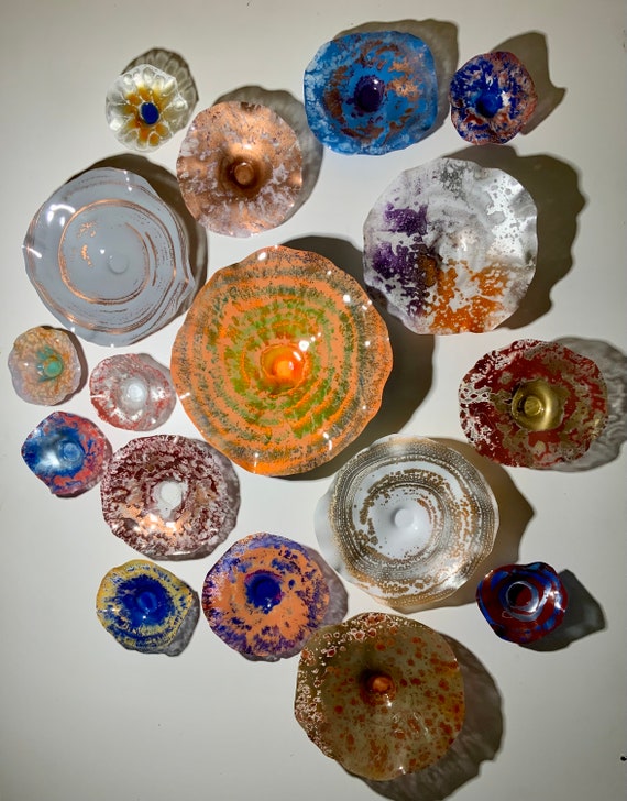 One of a kind Handmade eco friendly plastic Wall flower earth tone multi-Color metallics 17 original/living room home decor/looks like glass
