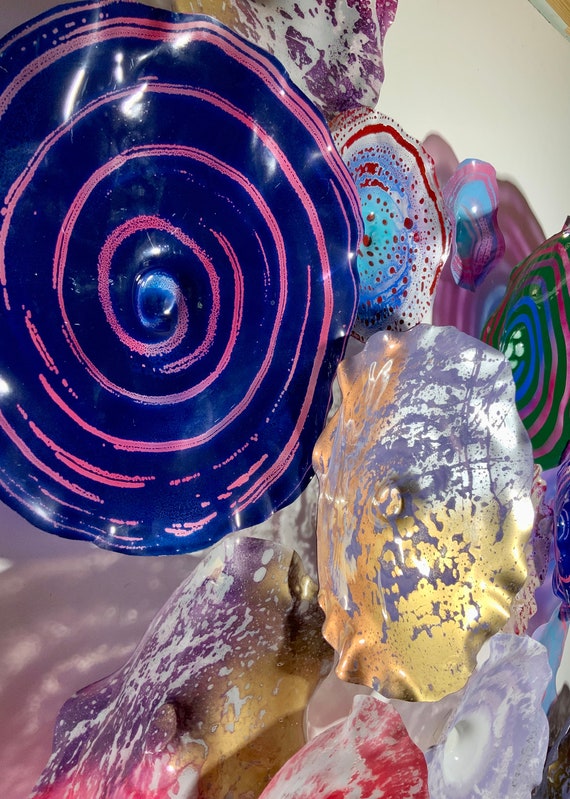 Artist pick funky wall art Purple/multi-Colors - 19 handmade original up cycled polymer home decor- looks like glass