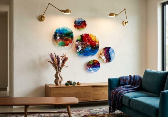 Vibrant & colorful Handmade Wall Flowers sea glass like hue by Ocean Arts - Upcycled Polymer Glass-Look Decor