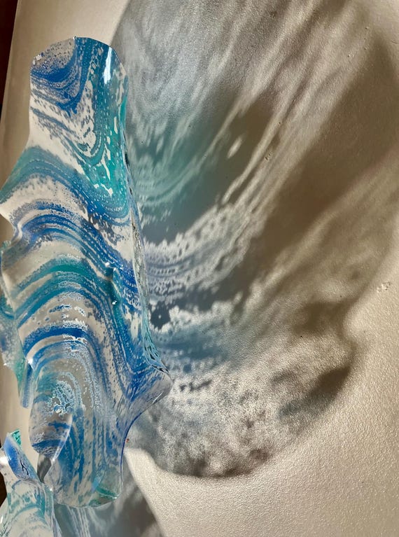 Coastal wall decor 5 cerulean blue, aqua blue & white handmade beach home decor - eco-friendly plastic - looks like glass