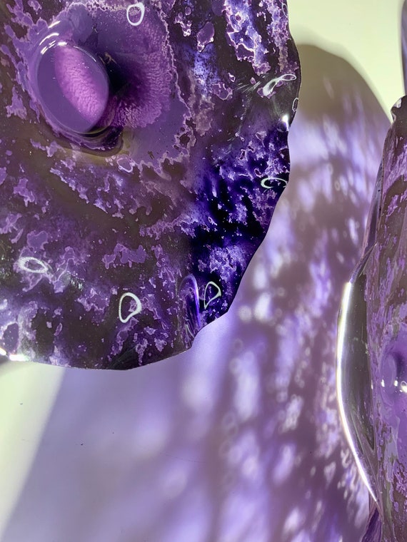 Eggplant/dark Purple flowers wall mural art recycled plastic/you pick size/quantity looks like glass - wall hanging boho decor