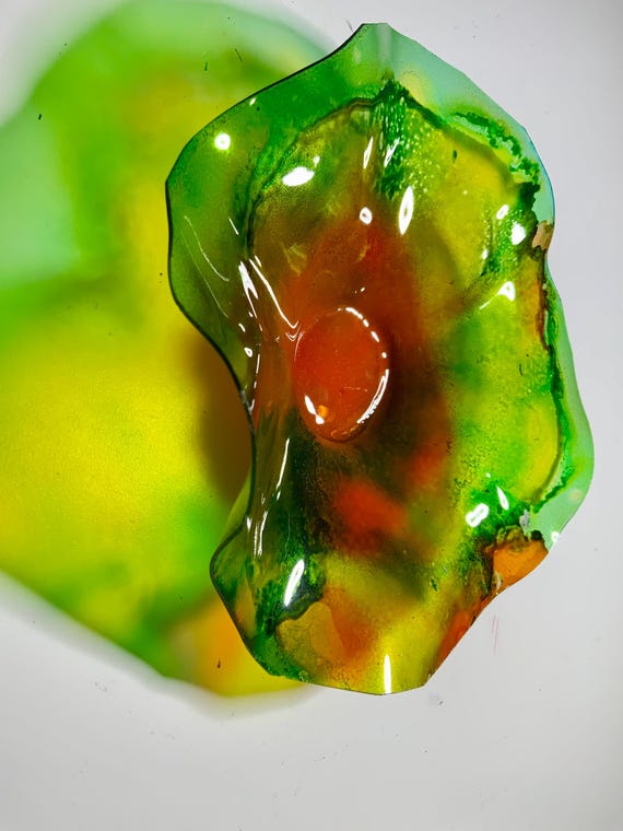 Recycled plastic wall flower extra small 5” green/orange looks like glass/outdoor poolside art/unique home wall decor
