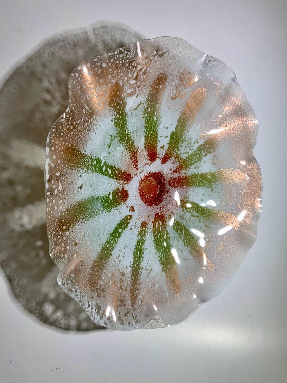 CoralREEFlection Unique Wall Flower eco art 15” handmade eco-friendly plastic/white/orange/green metallic silver/home decor looks like glass