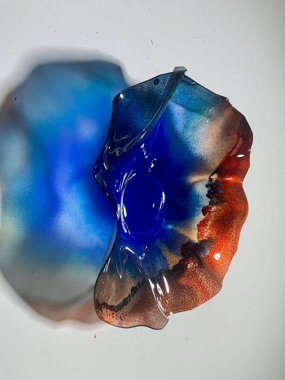 Recycled Plastic Wall Flower: Minimalist Indoor/Outdoor Decor blue & Terra cotta/looks like glass