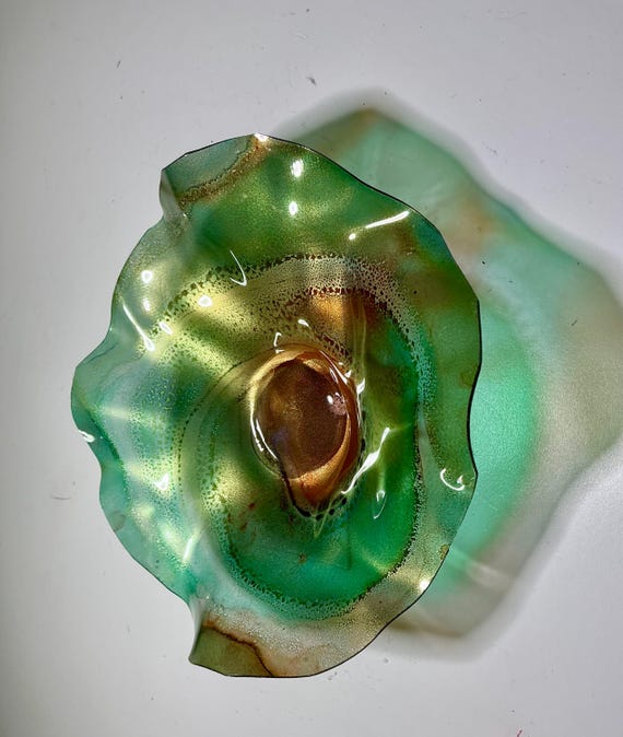Recycled PET Wall Flower Art – Aqua Green Copper, Glass-Like Decor