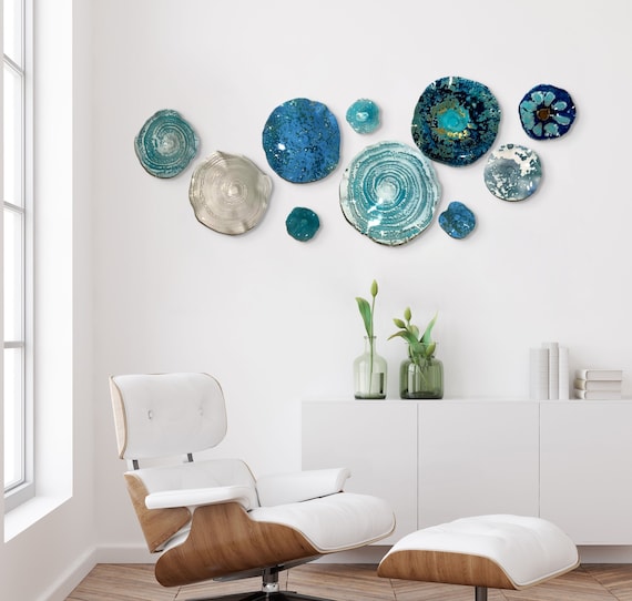 Made to order Large Wall mural 10 beach decor aqua/white/blue/gold handmade eco-friendly polymer/coastal home decor art/looks like glass