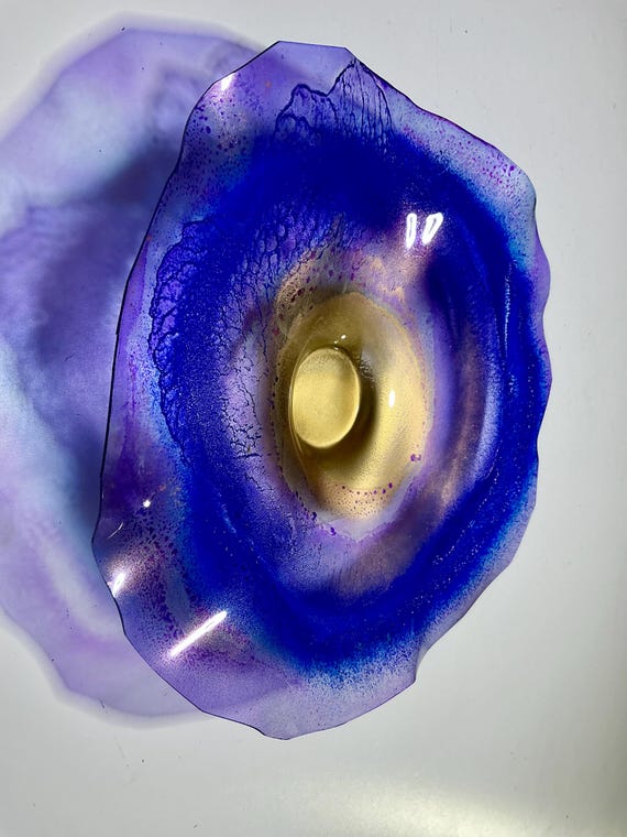 Recycled Plastic Wall Flower Art - 9” Funky Home Decor in Eggplant Purple & Blue