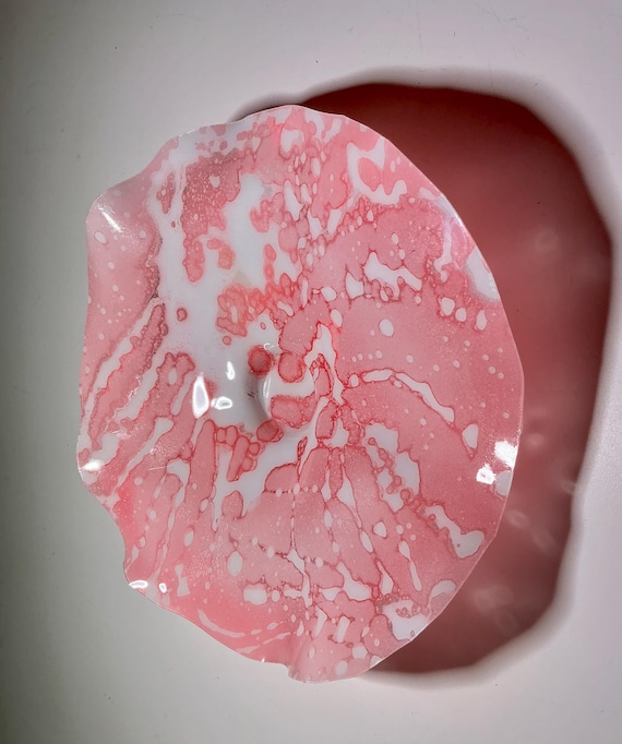 One-of-a-Kind 9” Wall Mount | Eco-Friendly polymer Art | Stylish Bedroom Decor in Glassy  Pink & white