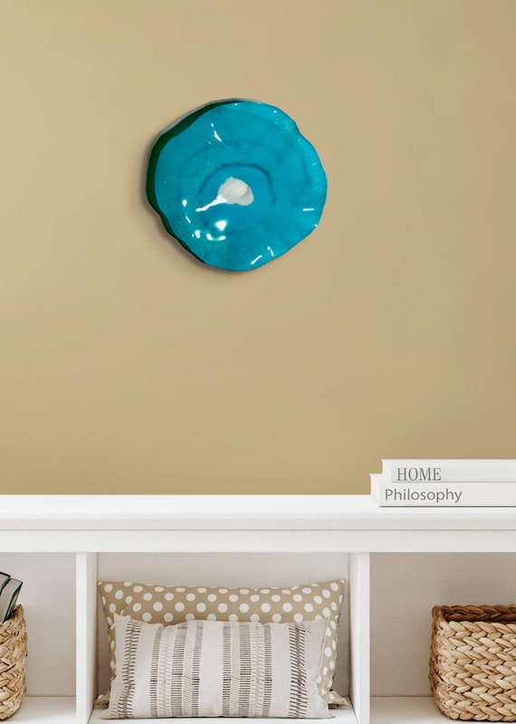 Aqua Blue Wall Flower Decor: Handmade Recycled Plastic Sculpture