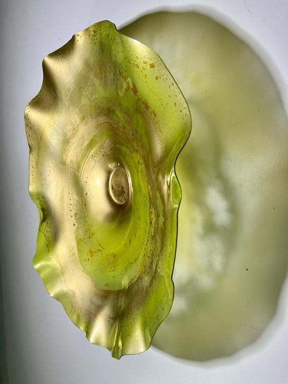 Recycled Water Bottle Wall Flower: Chartreuse and gold Eco Art-glass like look