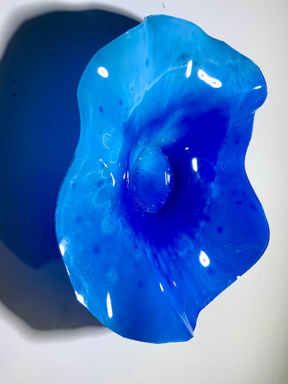 Extra Small Wall flower Sculpture  Coralreeflections 5” sky blue handmade eco-friendly plastic/nautical home decor/looks like glass