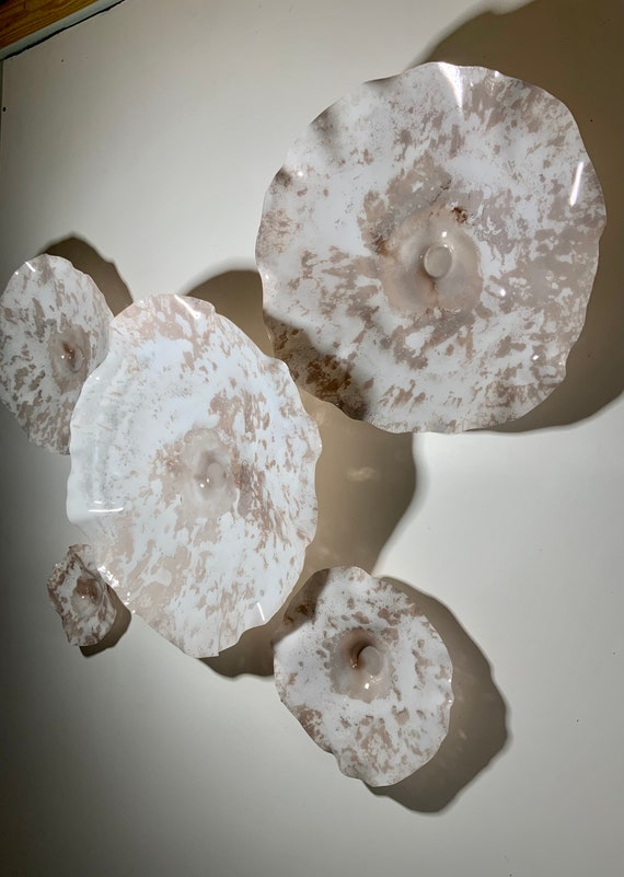 Earth tone wall flower taupe/tan/brown/white home decor/up-cycled plastic/wall mount/handmade window hanging indoor outdoor looks like glass