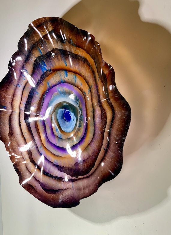 Huge wall hanging XX Large 24” handmade eco-friendly polymer - brown, purple, blue & white looks like glass/lightweight easy to hang
