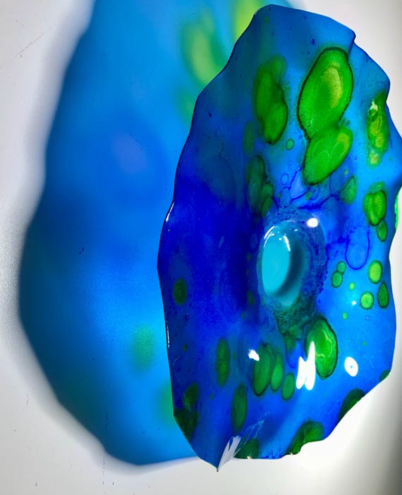 Green and Blue Wall Flower: Eco-Friendly Beach House Decor, 9" Handmade Ocean Art