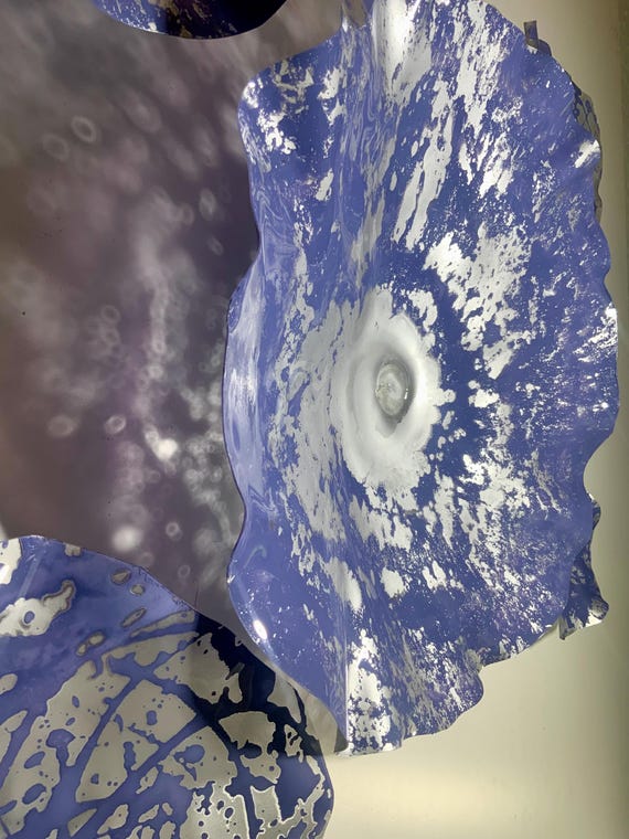 Periwinkle Purple handmade Recycled Plastic Wall Flowers: Boho Home Decor, Set of 6 looks like glass