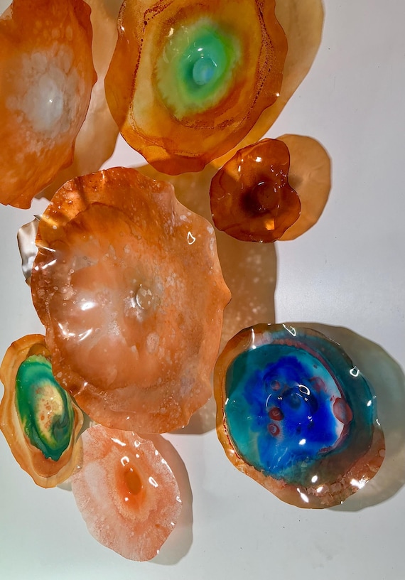 Recycled Plastic Wallflower Mural, Glass-Look, orange, green and blue - Ocean Arts Design