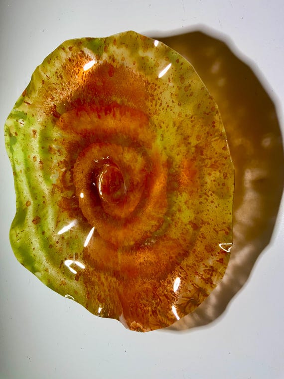 Recycled Plastic Wall Flower: lemon grass green & Terracotta orange Eco-Friendly Art