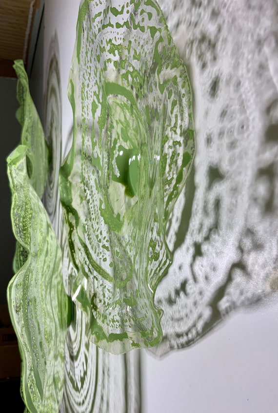 Wall Flower sculpture lime cream green recycled plastic looks like glass/wall mount/indoor outdoor/boho wall decor You pick size/quantity