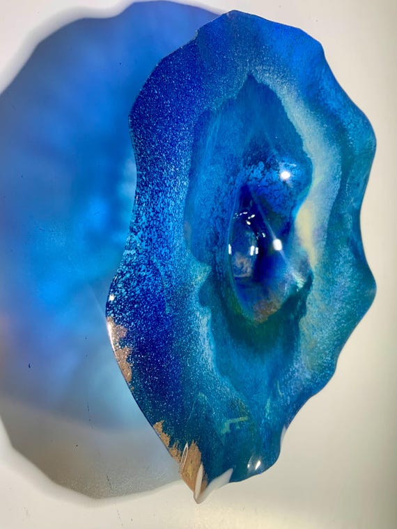 Recycled Plastic Ocean Wall Flower: Handmade Blue Brown Coastal Art