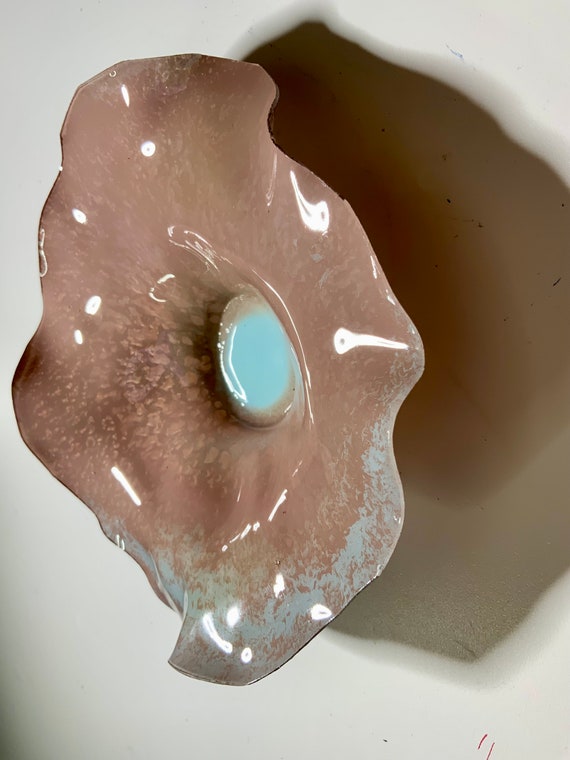 Original handmade eco friendly plastic wall flower mauve/aqua blue extra small 5” looks like glass/boho home decor