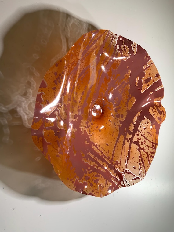 One of a kind cool wall sculpture plate 15” handmade upcycled plastic terra-cotta blend southwest home decor wall hanging/looks like glass