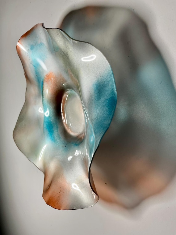 Wall flower handmade from Recycled Polymer silver, aqua & orange  –  5-6 Inch (Glass Look)