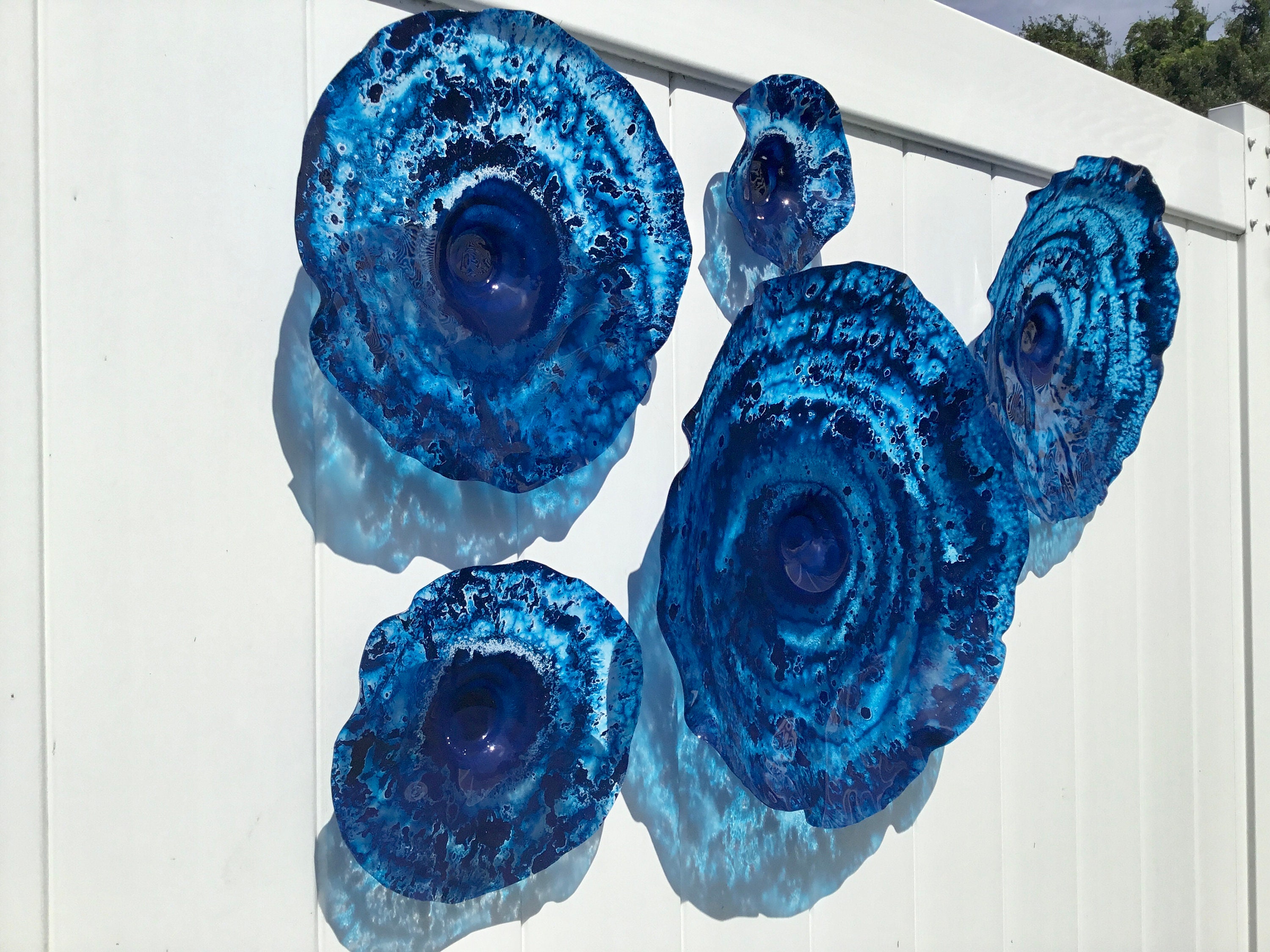 Cobalt blue/navy blue flowers wall art/ceiling mount decor recycled plastic interior design you