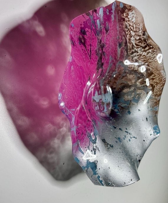 Extra Small 5-Inch Wallflower - Handcrafted from upcycled polymer Pink Silver & Brown by Todd Lynd