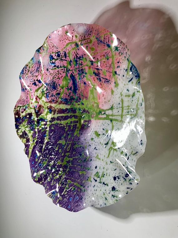 Wall flower large 15” purple/pink/white/green/recycled plastic/Cool home decor original eco art/looks like glass