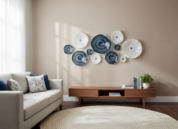 Classic & Modern charcoal Black and White Wallflowers - Handmade from Up cycled Polymer- Glass like look