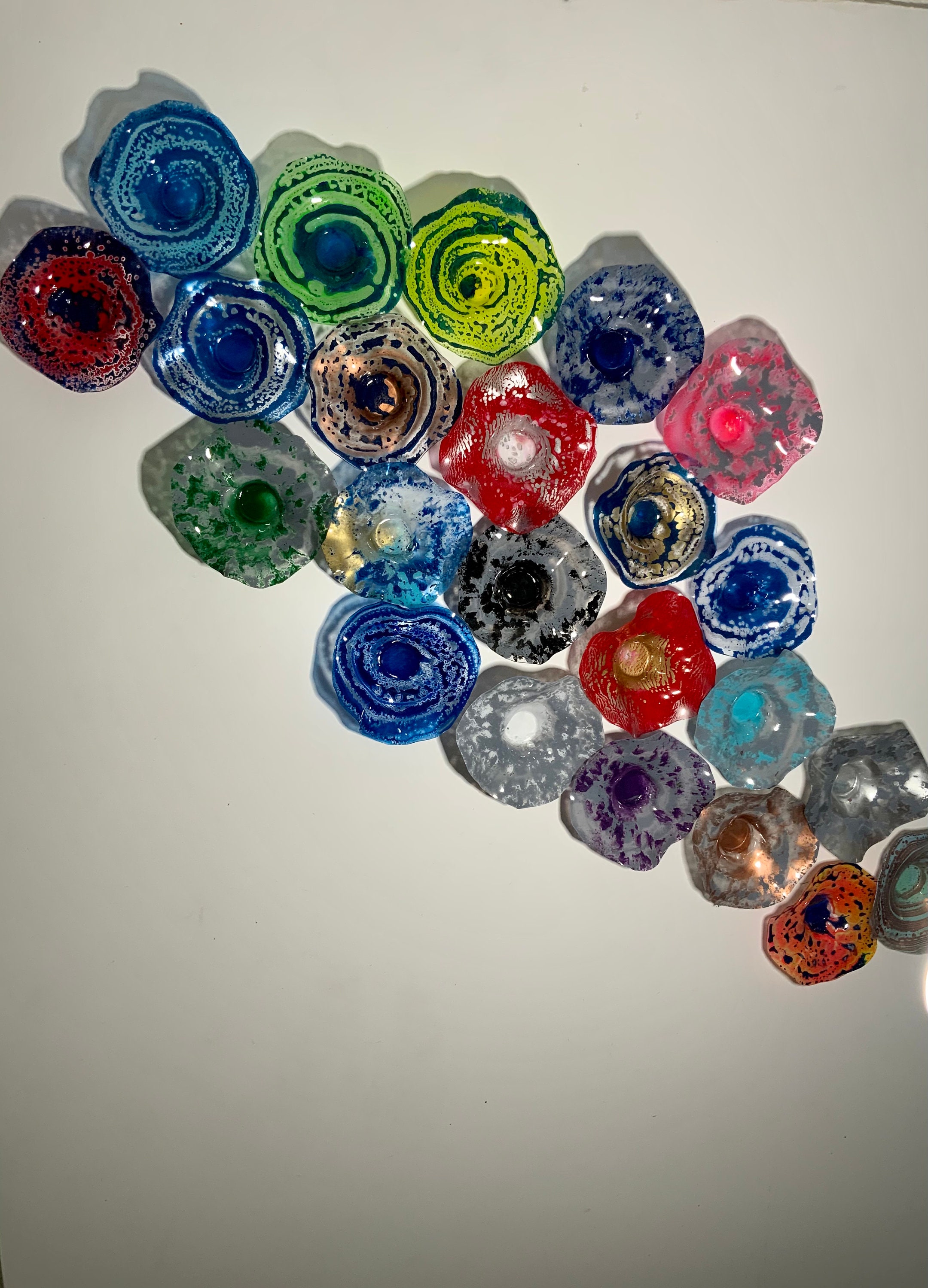 Gray/blue Extra small Wall flower 6” handmade recycled plastic/Looks like glass/bedroom home