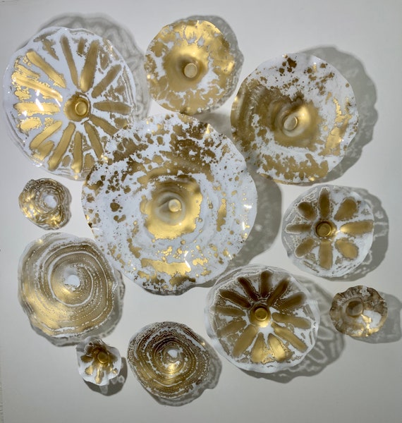 Made to order Large wall art decor Gold/White 11 up cycled plastic looks like glass/fine art living room home mural art/designer plates