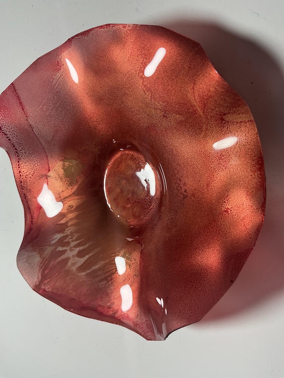 Extra small gold & burnt orange Handmade Recycled Polymer Wall Flower Art 5 inch- Glass-Look Decor