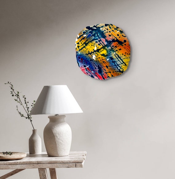 Collectable original art handmade recycled plastic 12" blue/yellow/orange/red/unique gift/coastal home decor/outdoor art/looks like glass