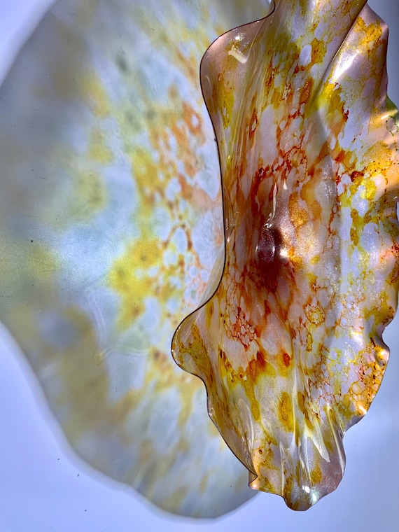 Extra large wall hanging living room wall decor/handmade up-cycled plastic 19” amber brown/gold boho home art/Ocean Arts/looks like glass