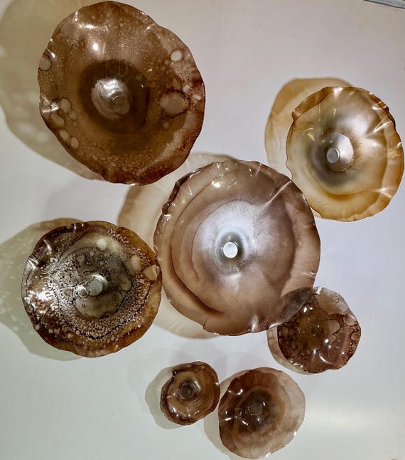 Neutral Handmade earth tones amber, mocha Brown, coffee and Silver Wall Mural 7 pieces– Exclusive Sea Glass Look with Recycled Plastic