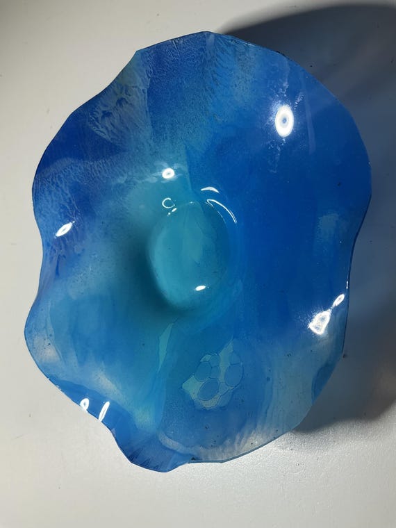 Home decor 5 inch Handmade Recycled Polymer Wall Flower Art-  beachy aqua and blue- looks like glass