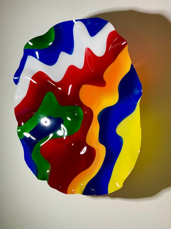 Handmade upcycled plastic wall flower home decor extra large 19” rainbow/white unique gift/colorful wall hanging/Ocean Arts/looks like glass