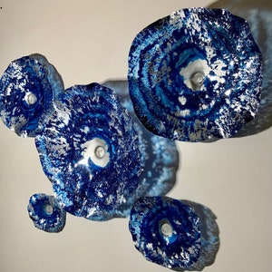 Shades of blue and silver flowers wall art - handmade recycled polymer looks like glass pick your size & quantity image 5