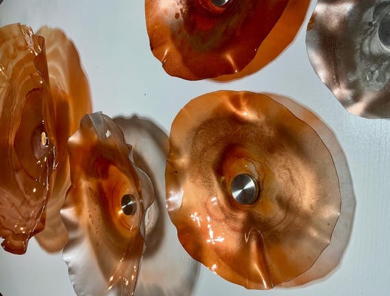 Unique Amber Orange & Silver Wall Hanging Set | 8 Handcrafted Upcycled Polymer Decor- glass like look
